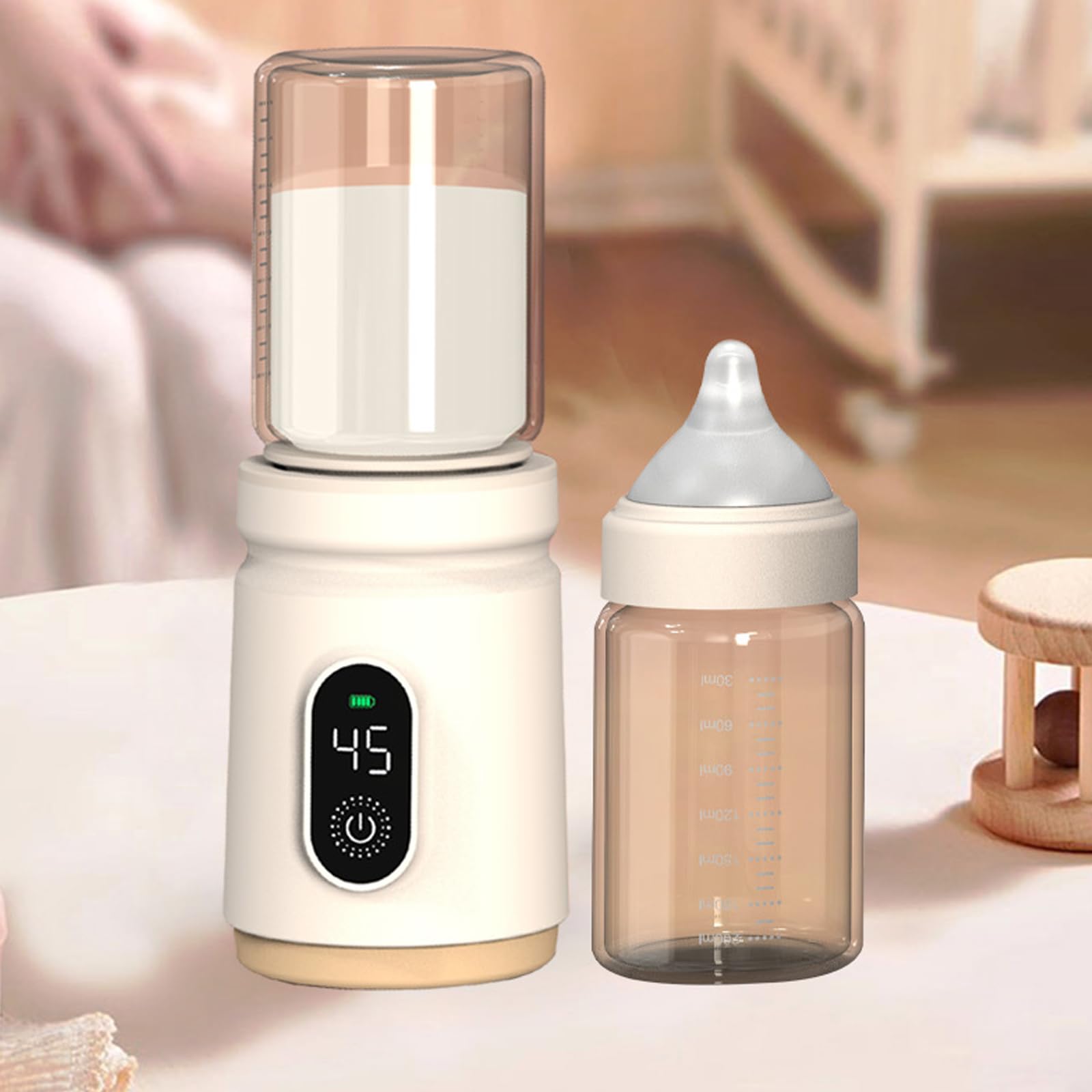 Chauffe-biberon/adaptateur réglable à 4 vitesses pour biberon - Anti-fuite - Avec contrôle de la température de la bouteille en verre