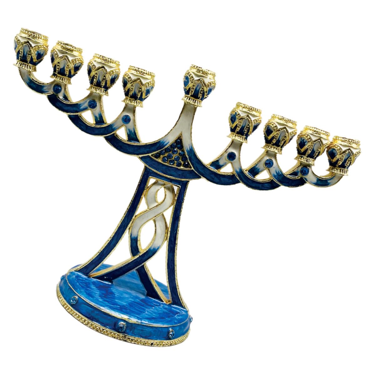 GALPADA Candeliere Hanukkah in Metallo Blu a 9 Braccia, Design Vintage Delicato e Multifunzionale, Stabile, per Cerimonie Religiose e Camere da Letto