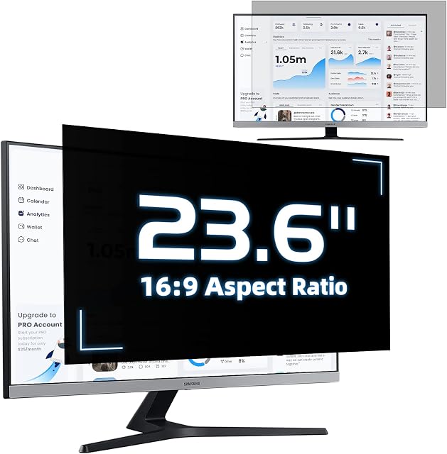 23.6 Inch Privacy Screen Filter for Computer Monitor 16:9 Aspect Ratio, Anti-Blue Light and Anti Glare Removable 23,6" Privacy Screen Filter, for Computers/Desktops Privacy Protection Filter