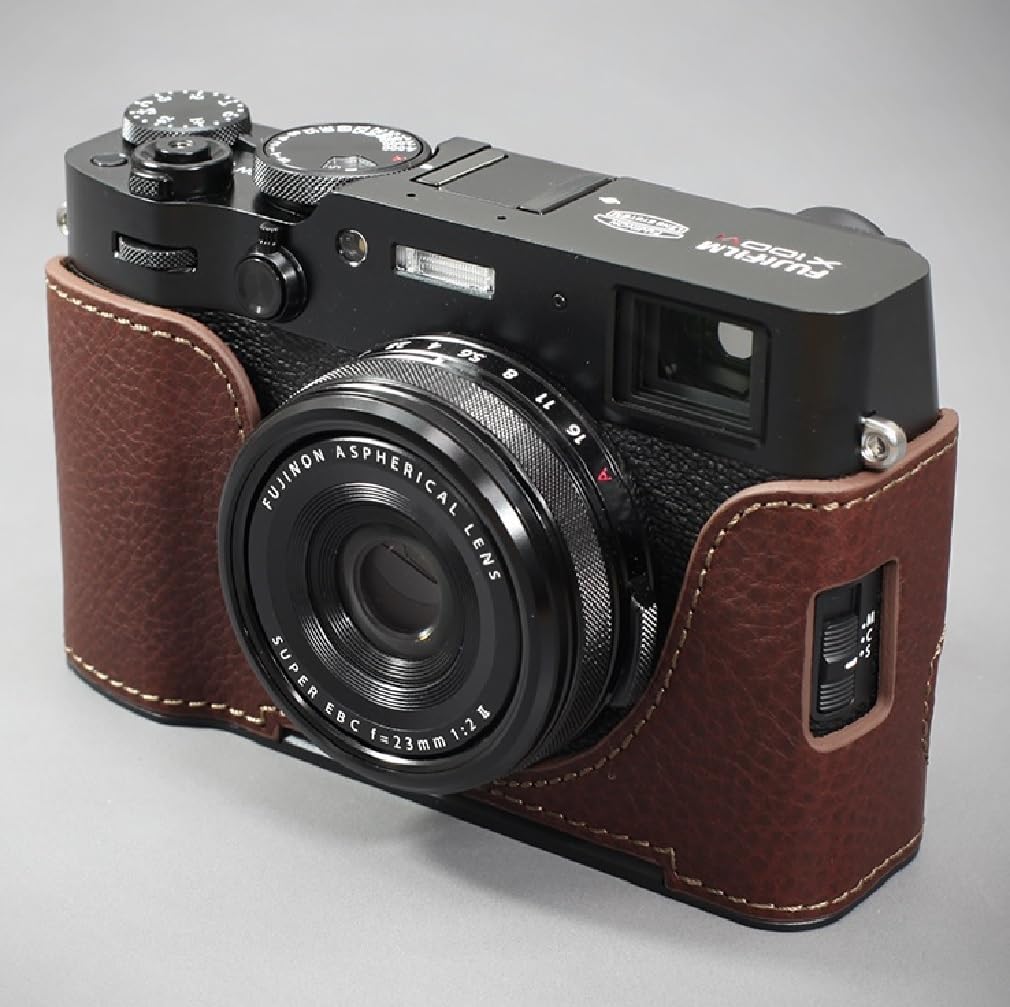 Generic LIM'S Genuine Leather Camera Half Case Dovetail Plate Built-in for Fuji FUJIFILM X100VI Case Cover (Brown)