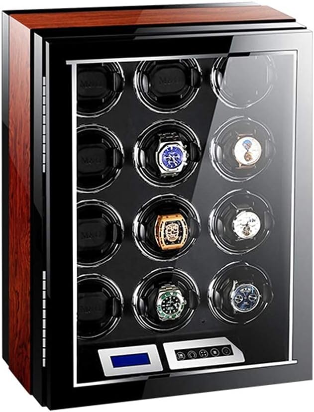 Watch Automatic Watch Winder for 12 Watches Adjustable Watch Pillows for Universal Watch Built-in Blue LED Illumination and LCD Touch Screen Ultra-Silence