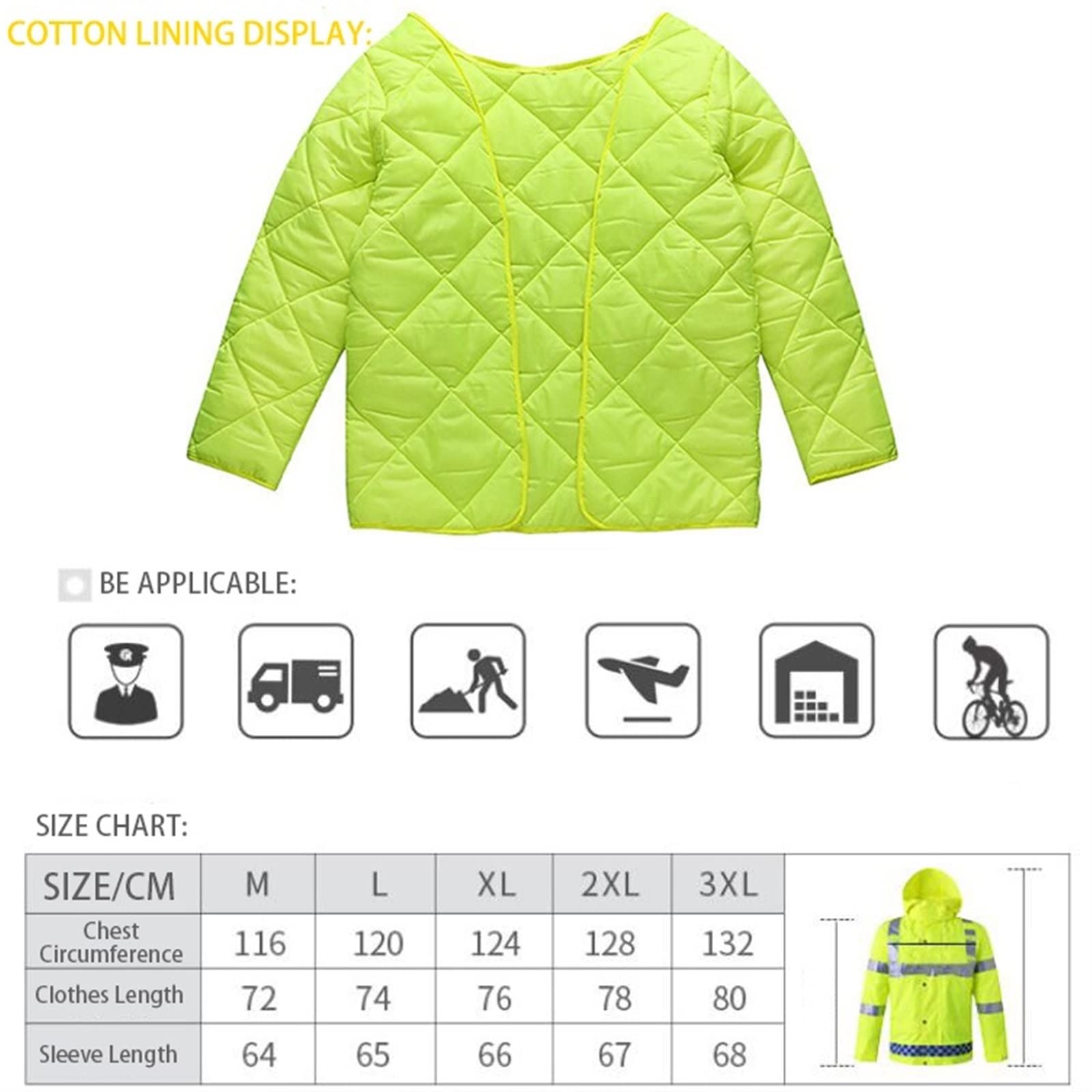 QIULAO Chaqueta Bomber Reflectante De Alta Visibilidad, Chubasquero Impermeable for Hombres Ropa De Trabajo De Seguridad, Calor Acolchado, Forro Y Capucha Extraíbles, Chaqueta De Advertencia Amarilla