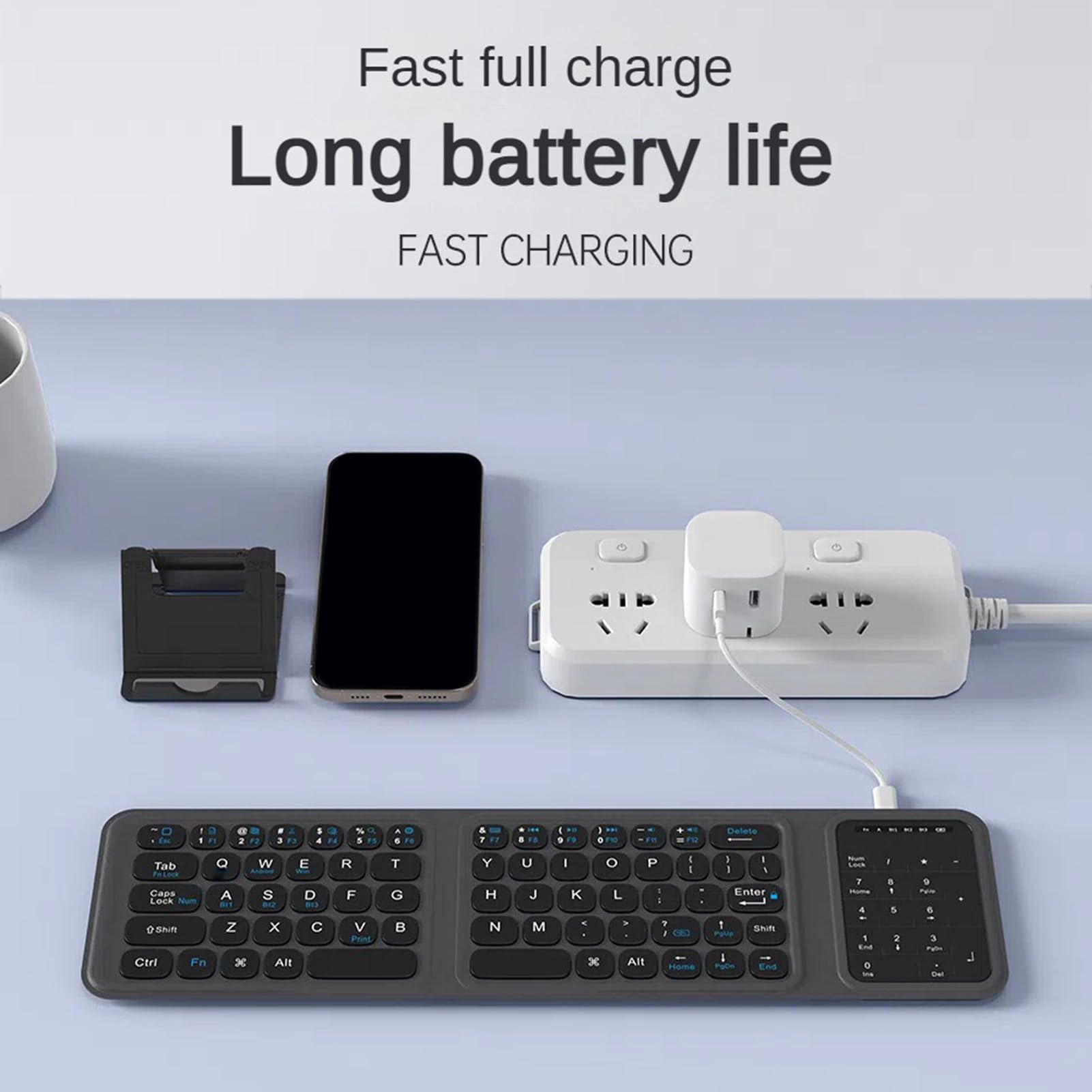 Denash Tastiera Pieghevole, Tastiera da Viaggio con Trackpad Grande, Portatile, Multitouch, Supporto IOS, Batteria da 65 Ore, 100 Giorni in Standby