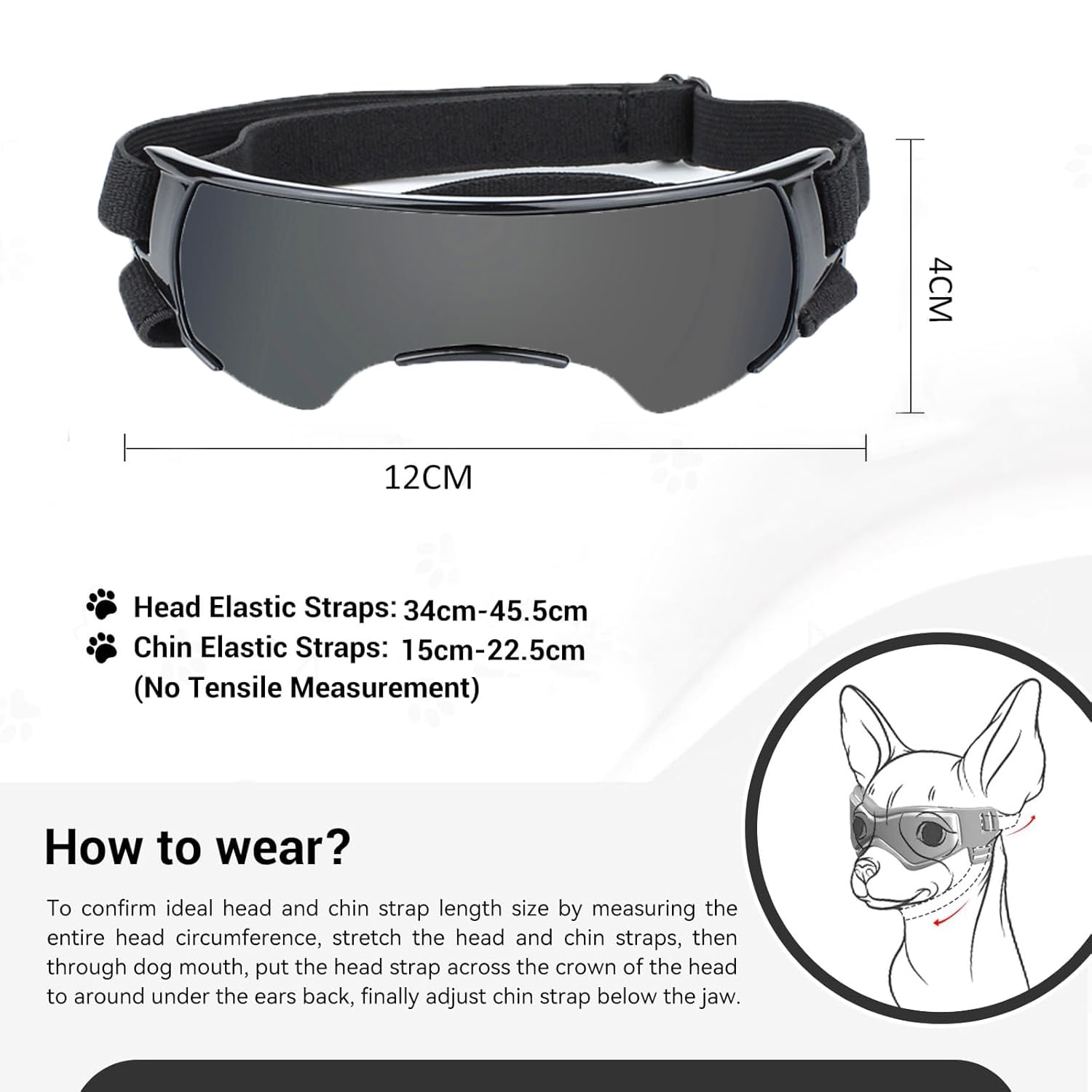 Occhiali x cani piccola taglia,Occhiali da Sole per Cani,UV con Cinturino Elastico Regolabile Antivento,per Cani di Taglia Piccola Media All' Aperto Protezione per Gli Occhi (nero)