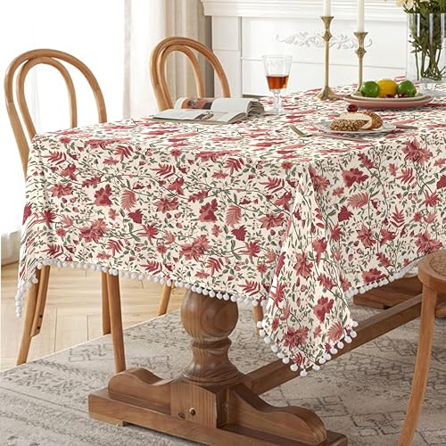 Image of Casableu Kashmiri Floral Printed Table Cloth, Fuchsia, 52 x 72 Inches | 6 Seater Dining Table, Dust-Proof, Durable Fabric, Home & Dining Decor