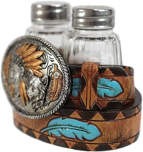 Miniatura 3 de Ebros - Juego de salero y pimentero decorativo con 2 cocteleras de cristal de Ebros con plumas turquesas y hebilla de cinturón