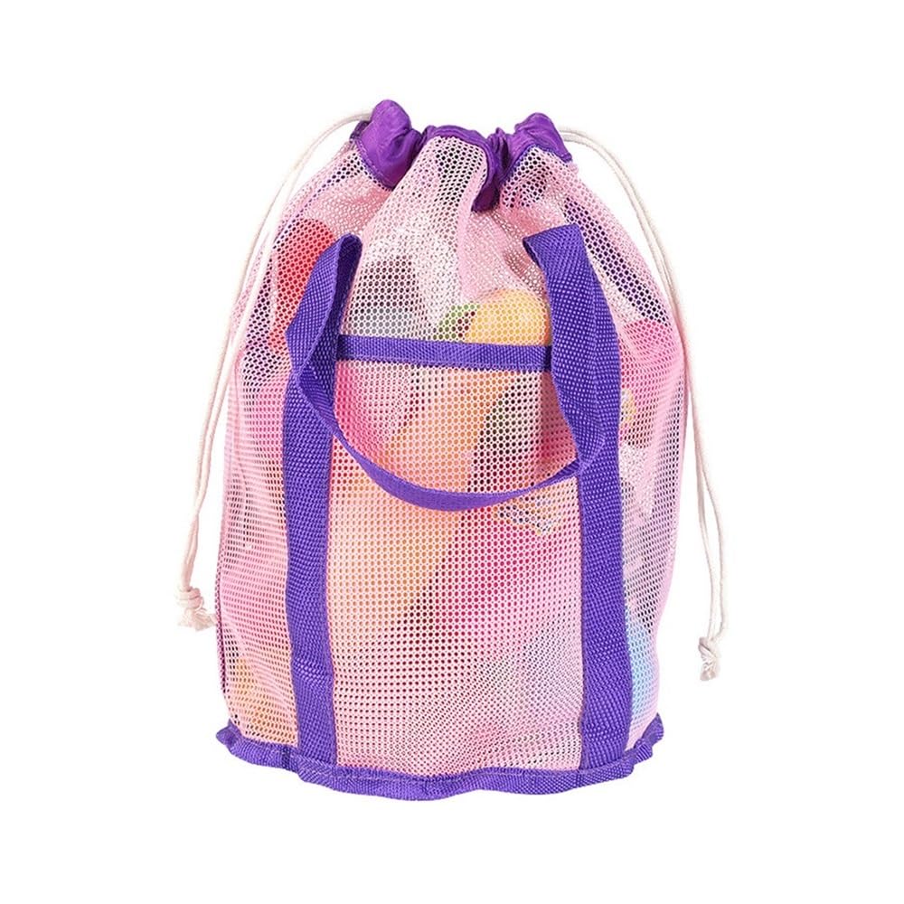 Ropicean Foldable Drawstring Backpack - Lightweight Portable Beach Toy Storage Bag for Outdoor Activities(Pink purple)