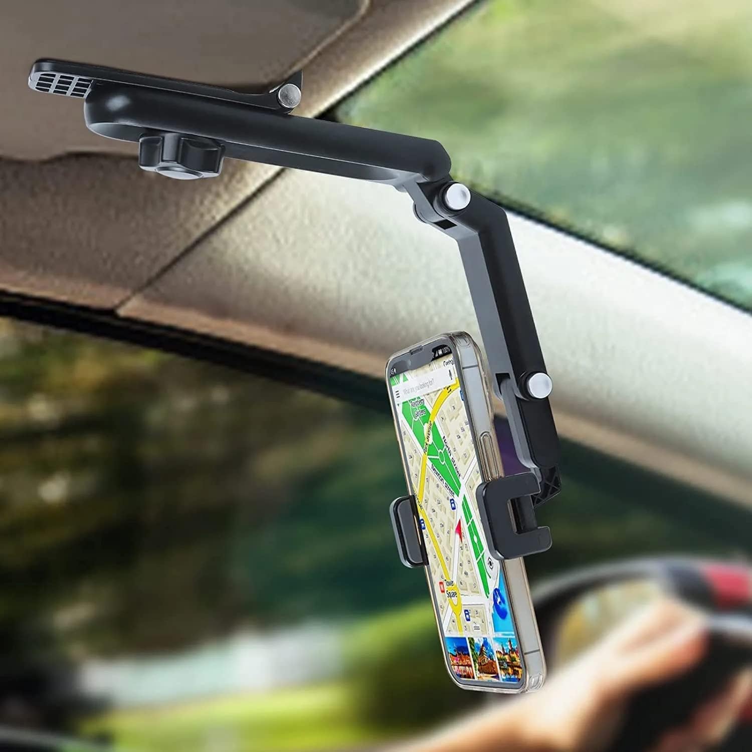 LOKO Phone Holder for Sun Visor, 360 Degree Sun Visor Phone Holder for Car Multifunctional Mount Phone, Car Phone Holder for Car Phone Mount. (Black)