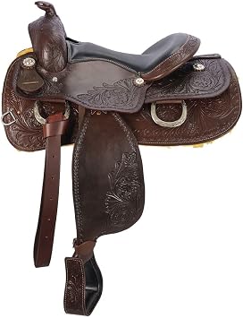 Schneiders Open Range II Tooled Western Show Saddle | Comfortable Saddle | Lightweight Construction | Latigo Cinch and Tie Straps