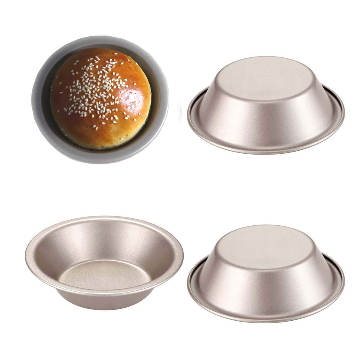 CAN_Deal Mini Round Pie Pan Set, 4PCS 5-Inch Non-stick Heavy-gauge Steel Tart Pan, Hamburger Baking Tin