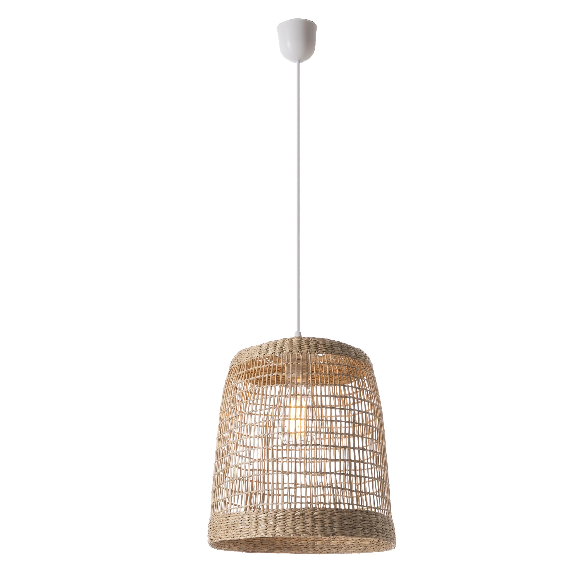 Lussiol - Lámpara colgante de ratán natural con aspecto bohemio y cable blanco con casquillo E27 de diámetro 30 cm – Lámpara LED –
