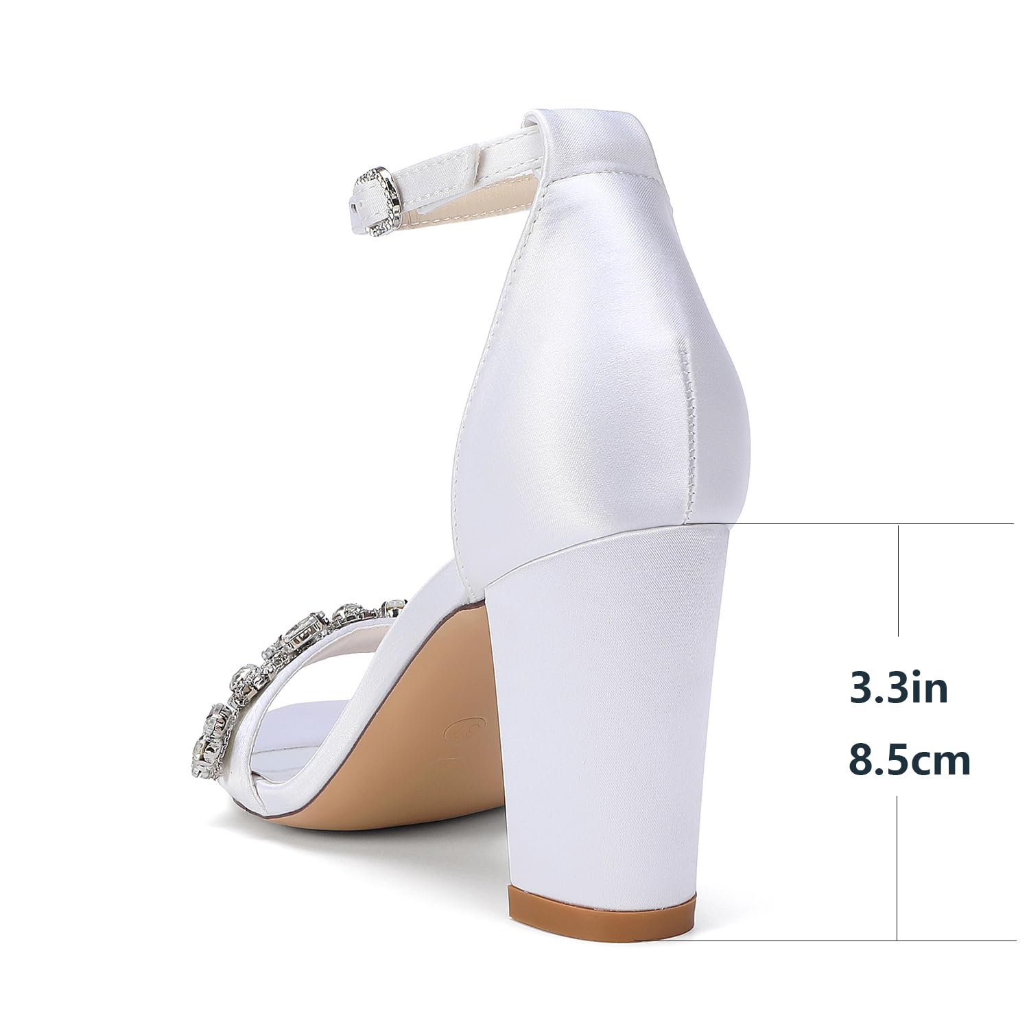 Sandalias Glamurosas de Satén con Cadena de Cristales para Mujer, Tacón Ancho 8,5cm, Zapatos de Gala Elegantes con Adorno de Pedrería para Fiestas y Bodas