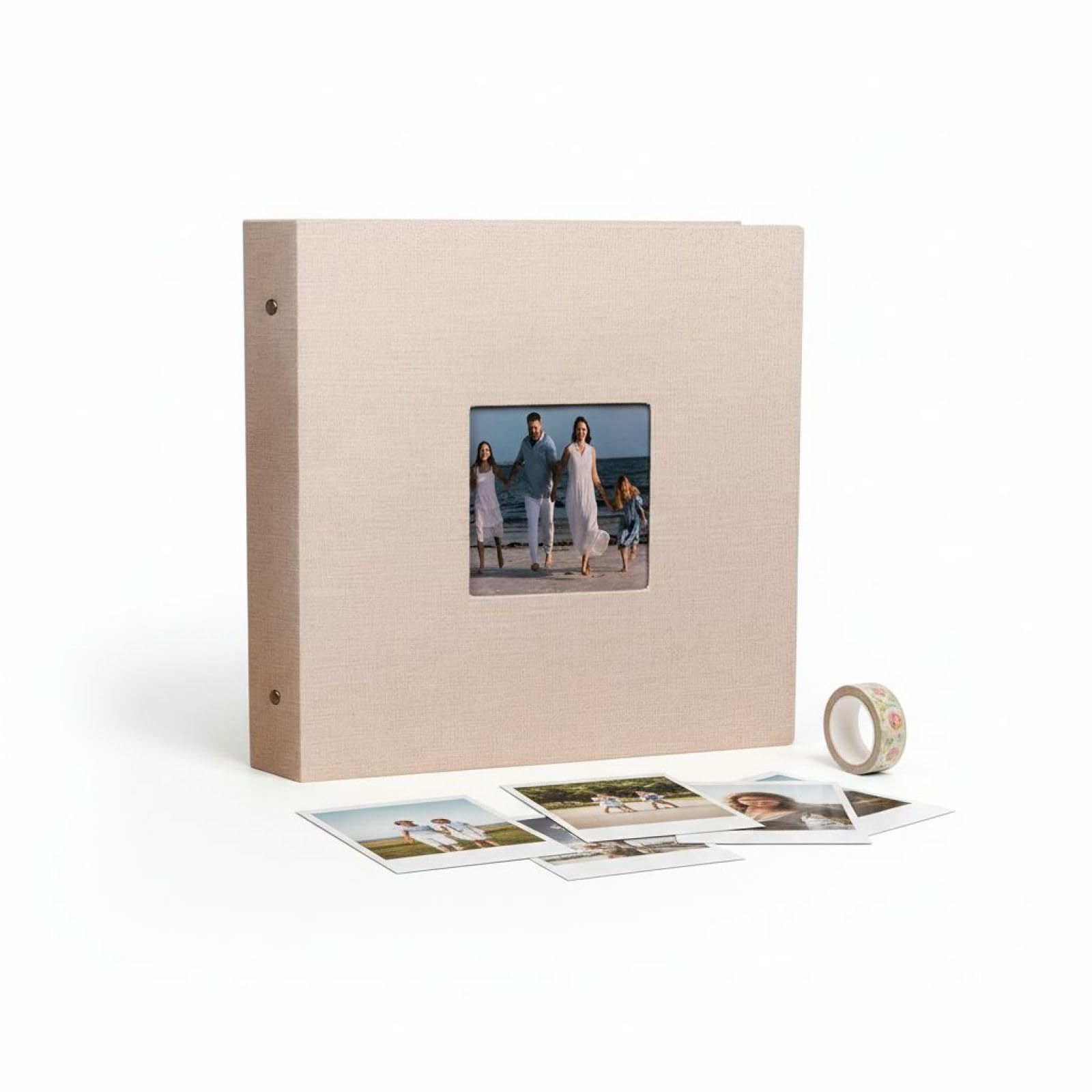 Album fotografico beige da 40,6 cm, con copertina rigida in tessuto, con rilegatura a clip in ferro, pagine adesive fai da te, grande capacità, 30 fogli, 60 pagine, per ricordi di famiglia