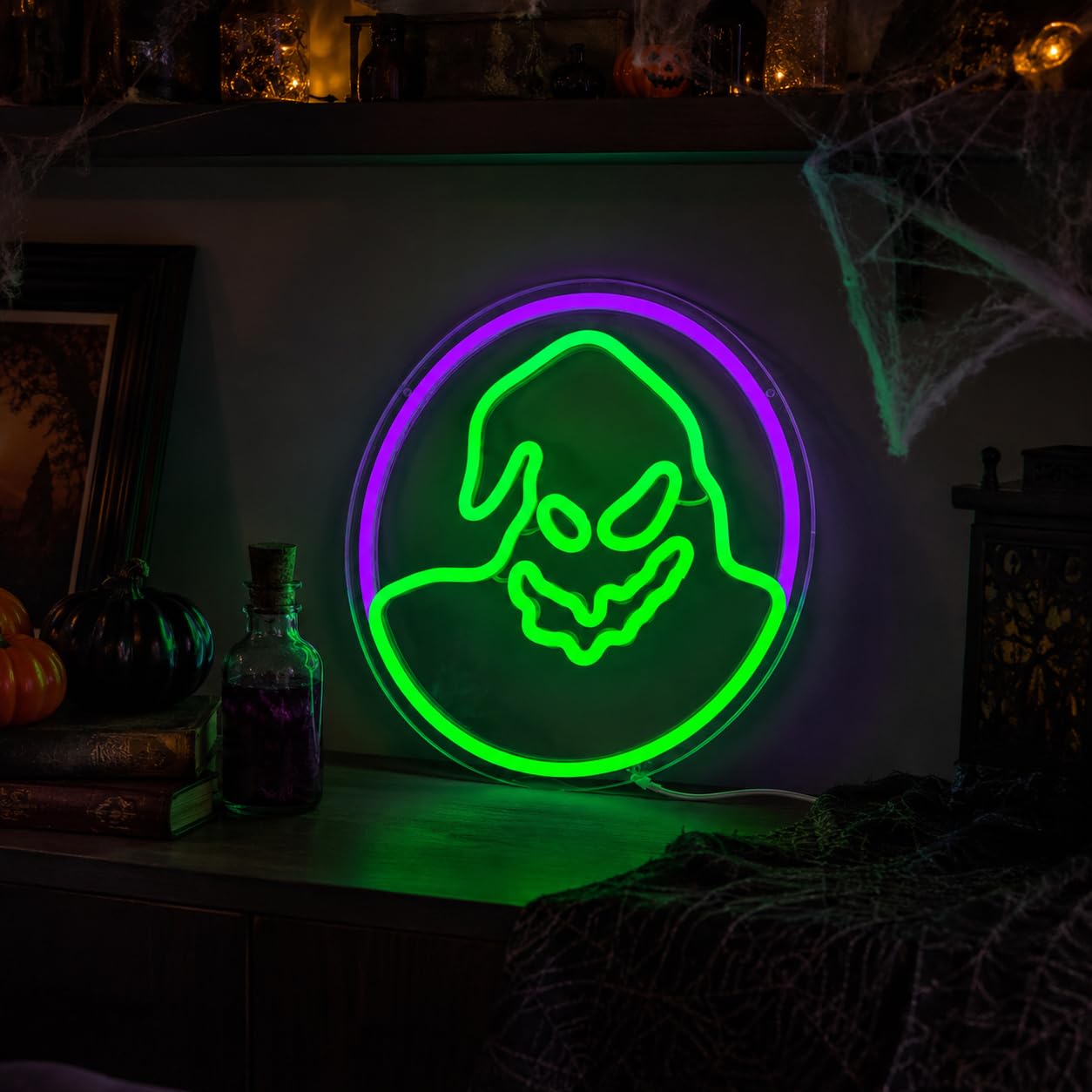 Letrero de neón de Halloween con luces de neón de Pesadilla antes de Navidad para dormitorio, letreros LED de fantasma para Halloween, Navidad, regalos de cumpleaños