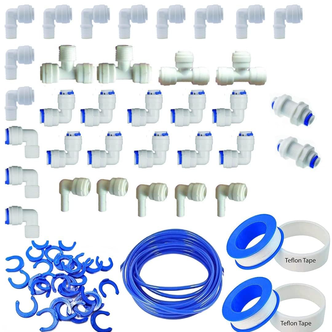 RO Elbow Fitting Connector Pack of 10 sets for RO UV UF 1/4 inch(6mm) Pipes Tubes Water Filters Purifiers (Mix Connector)-image-40