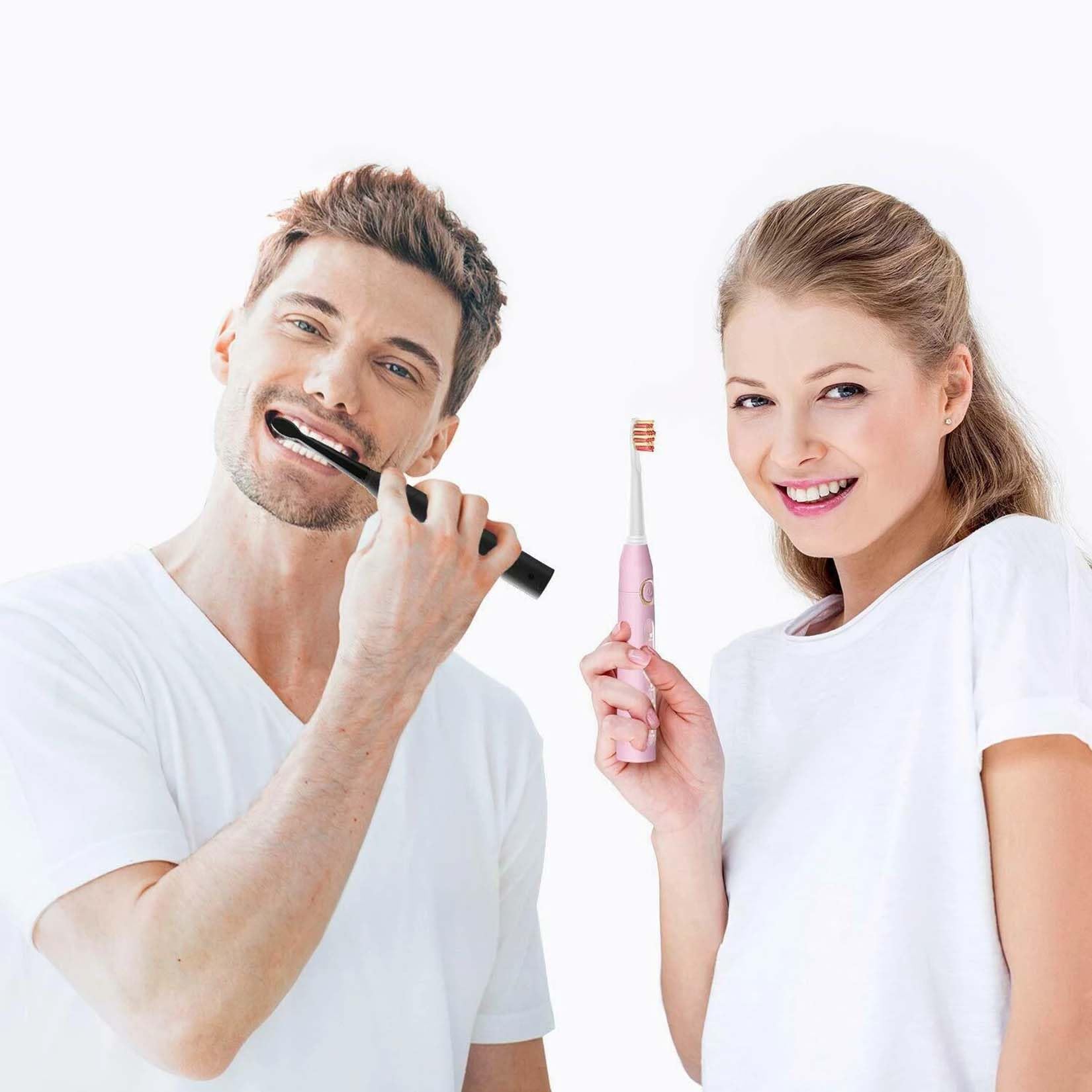 Spazzolino elettrico sonico, 5 modalità, timer di 2 minuti, durata di 30 giorni, 8 testine sostituibili, nero/rosa (B,Black)