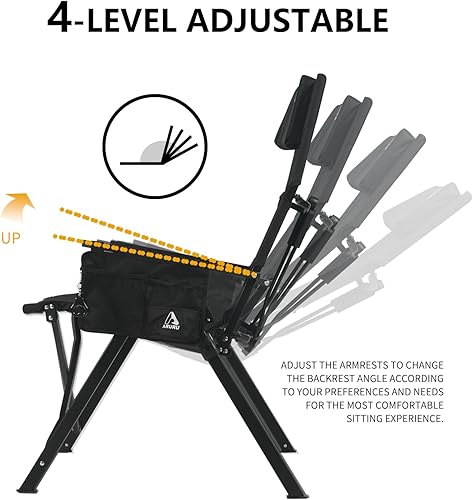 Miniatura 5 de Silla reclinable para campamento, paquete de 2, sillas plegables con respaldo alto ajustable de 4 etapas para adultos, resistente, silla reclinable