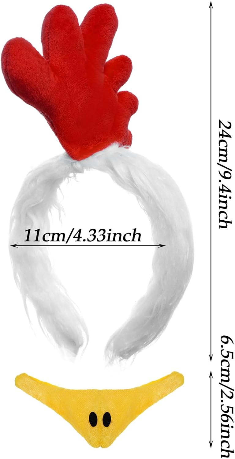 2Pcs Rooster Costume Accessories, Chicken Costume Headband and Beak Set for Adult Women Halloween Cosplay Party - Image 2