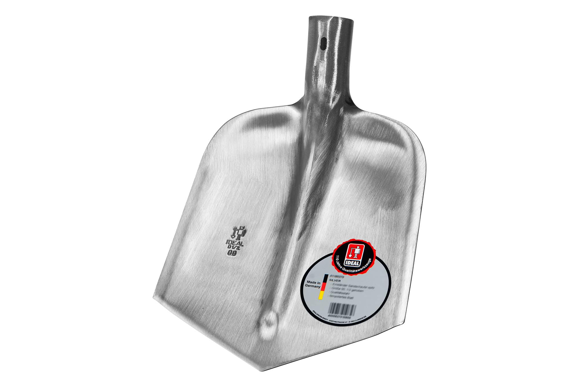 IDEAL SILVER Emsländer Sandschaufel spitz 01180270 | Profi-Grabeschaufel aus gehärtetem Vergütungsstahl | Made in Germany Schaufelblatt 220x265mm für steinige Böden, Ohne Stiel 1/2 gehobene Dülle