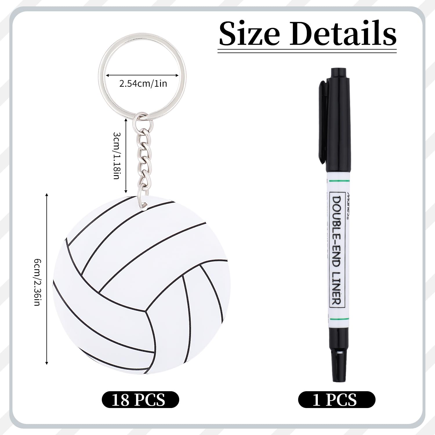 18 Set Volleyball Acrylic Keychain Kit with 1 Black Marker, Volleyball Party Favors, Swivel Snap Hooks Keychain for DIY Name, School Rewards, Sports Favor