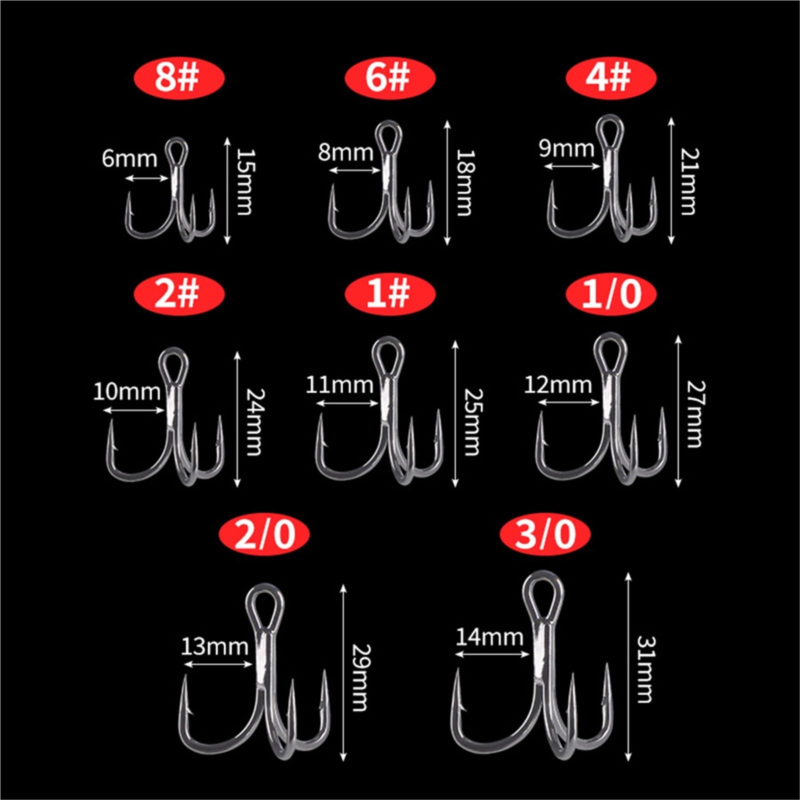 Ami da Pesca 20PCS Ami tripli Amo da Pesca for Caccia Grossa Pesce Azzurro Salmone Kingfish 3/0#2/0#1/0#1#2#4#6#8#