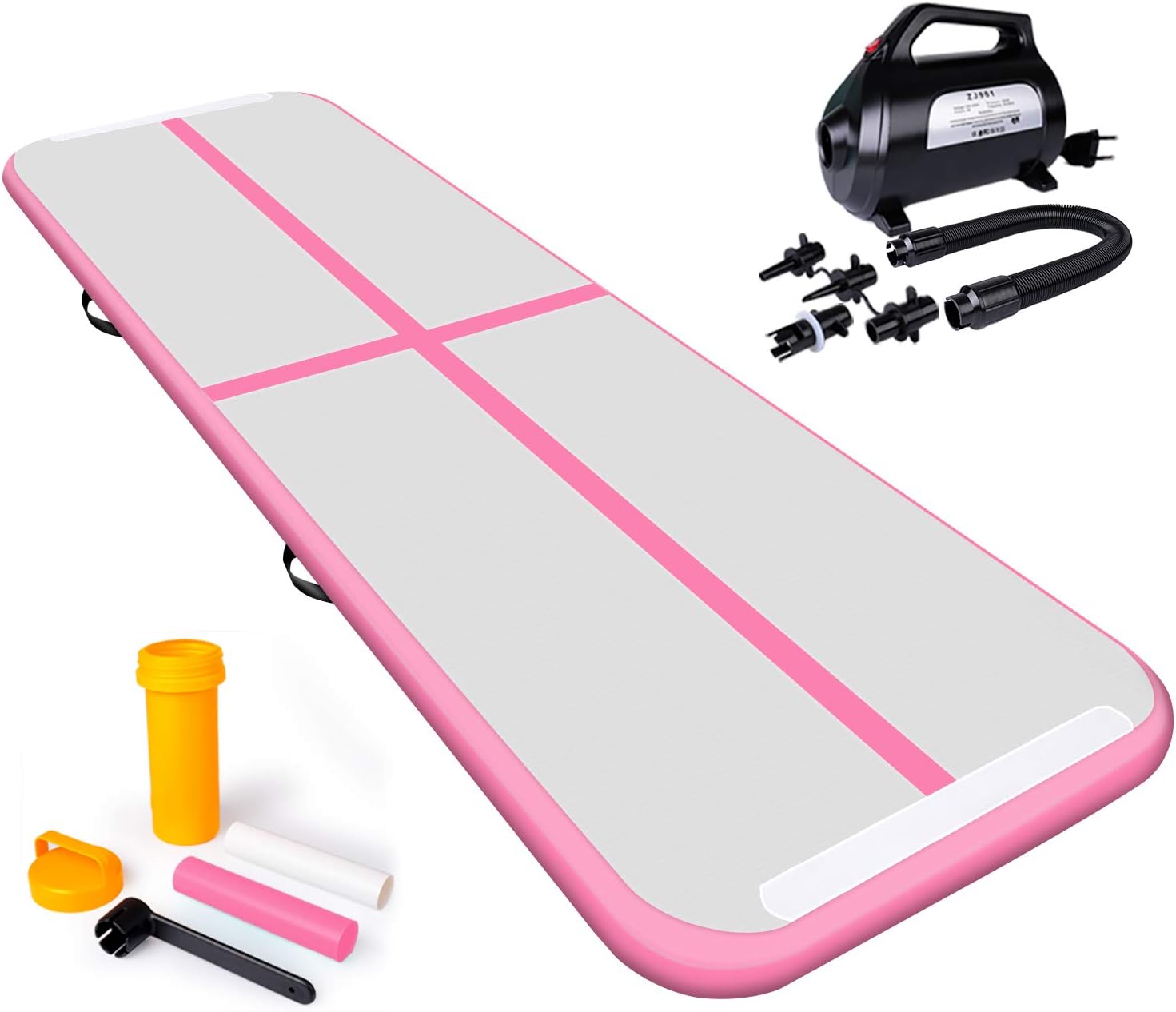 Rolimate Inflatable Air Track Tumbling Gymnastic/Yoga/Taekwondo/Water Floating/Camping Foldable Training Anti-slip Mat with 500W Electrical Pump and Includes Carry Bag