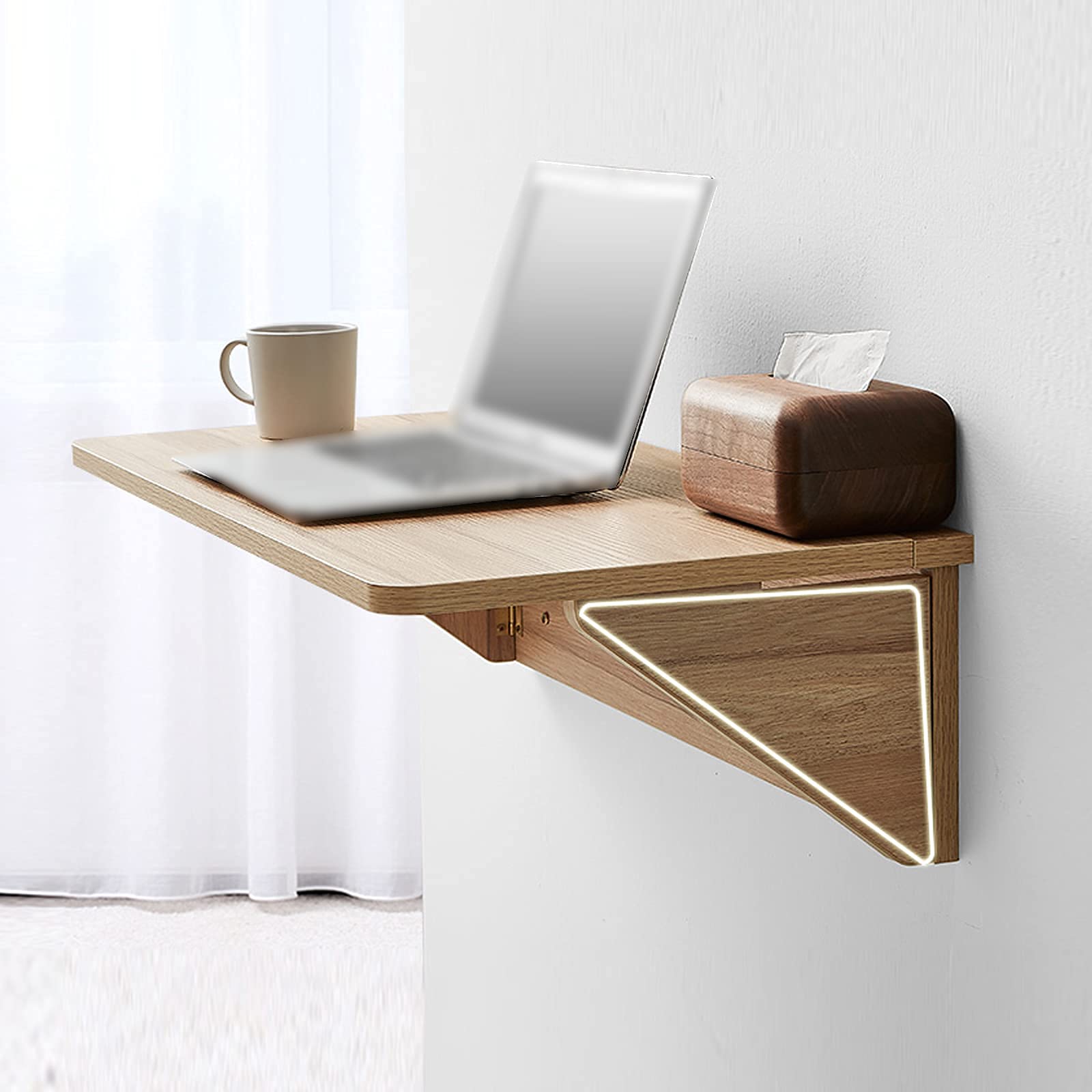 Poste de travail flottant JATIBOSH : table pliante murale bois massif et bureau de bar compact