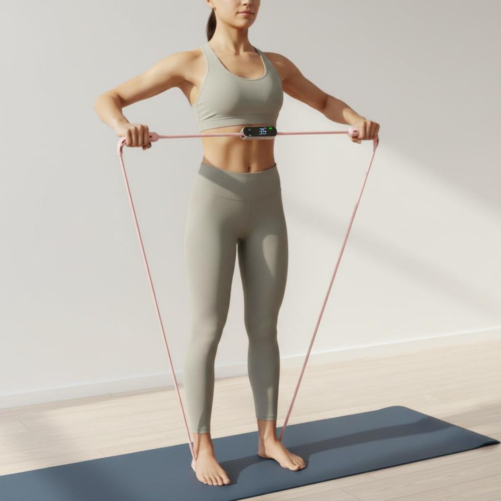 Trainingsband Widerstandsband Fitnessband Dehnband mit Hoher Zugfestigkeit Und Hohlgriffen für Sicheren Halt für Frauen Anfänger Senioren Büro Reise Zuhause