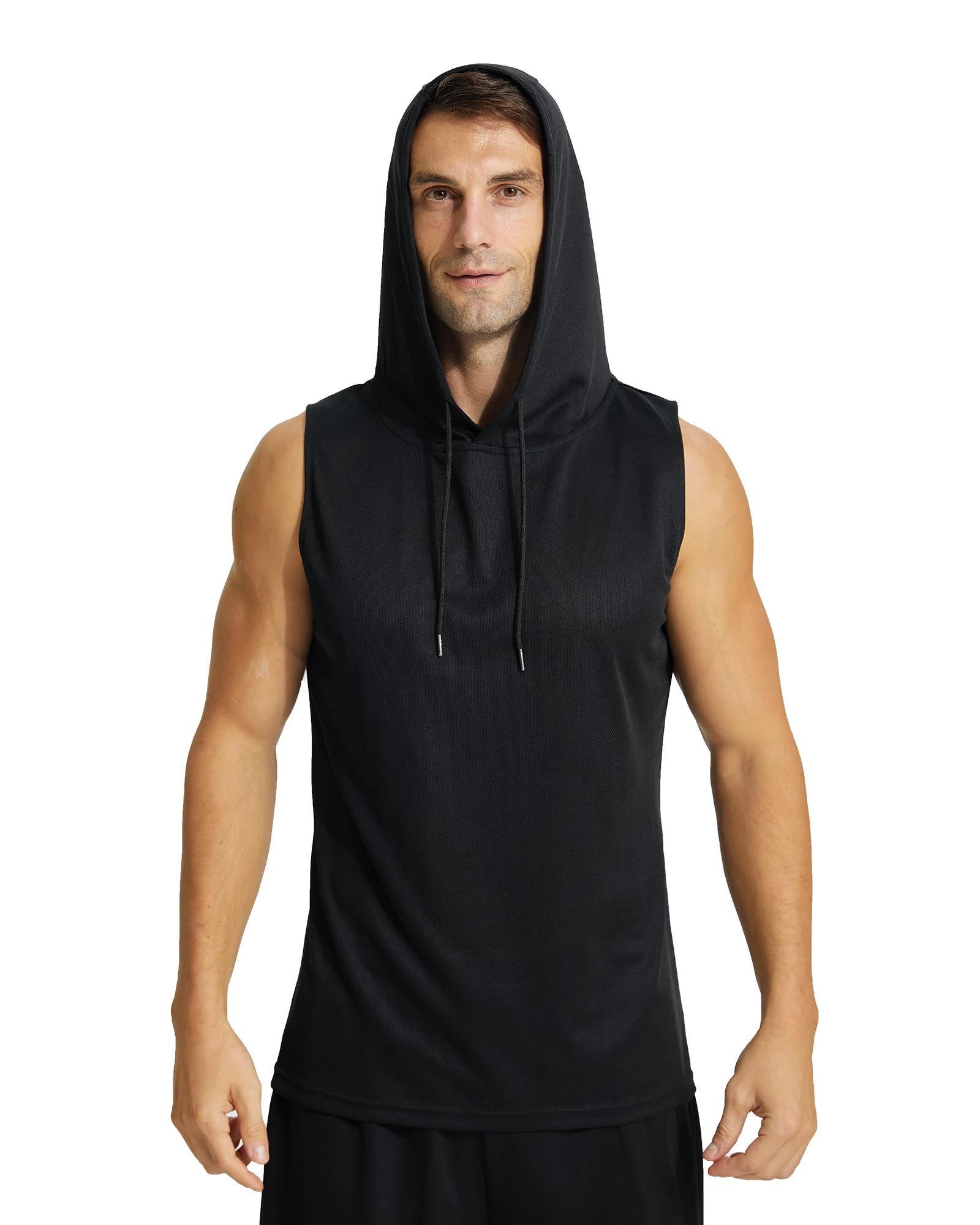 YUSHOW Mens Active Workout Hooded Tank Tops Sleeveless Quick Dry, Athletic Running Trainning Cut Off Muscle Gym Shirt