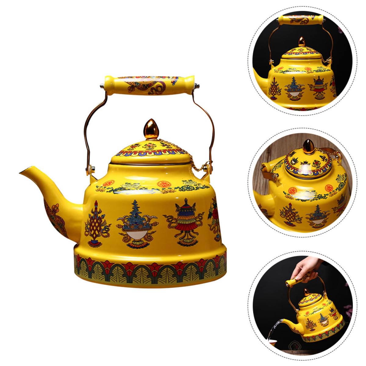 Tetera de Esmalte Práctica para Cocina y Oficina Mango Cómodo y Diseño Artístico Antiguo para Aficionados del Té y Café