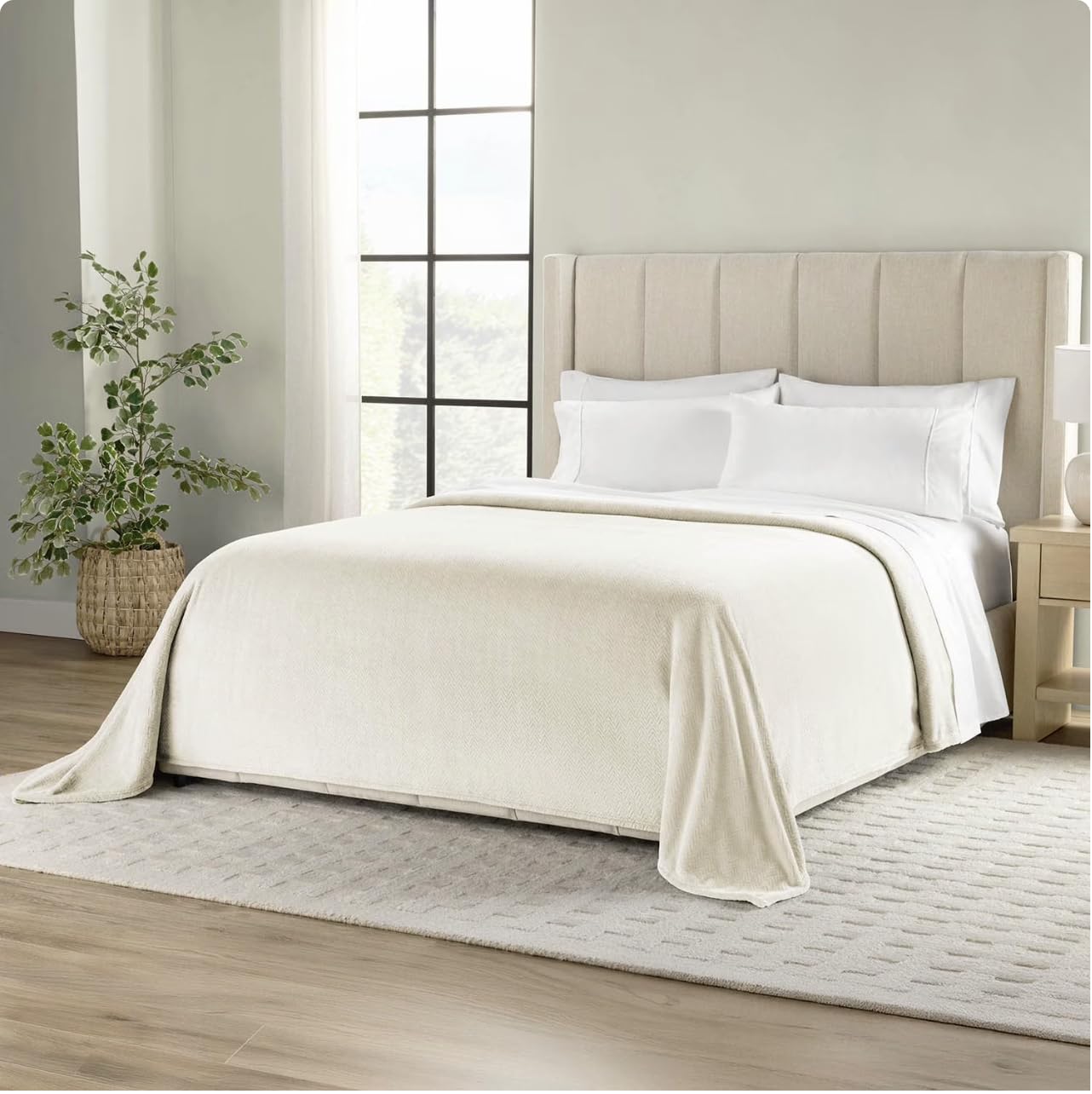Cloud Plush Blanket Fits Queen & King Beds (106 in W X 94 in L) (Vanilla Dream)