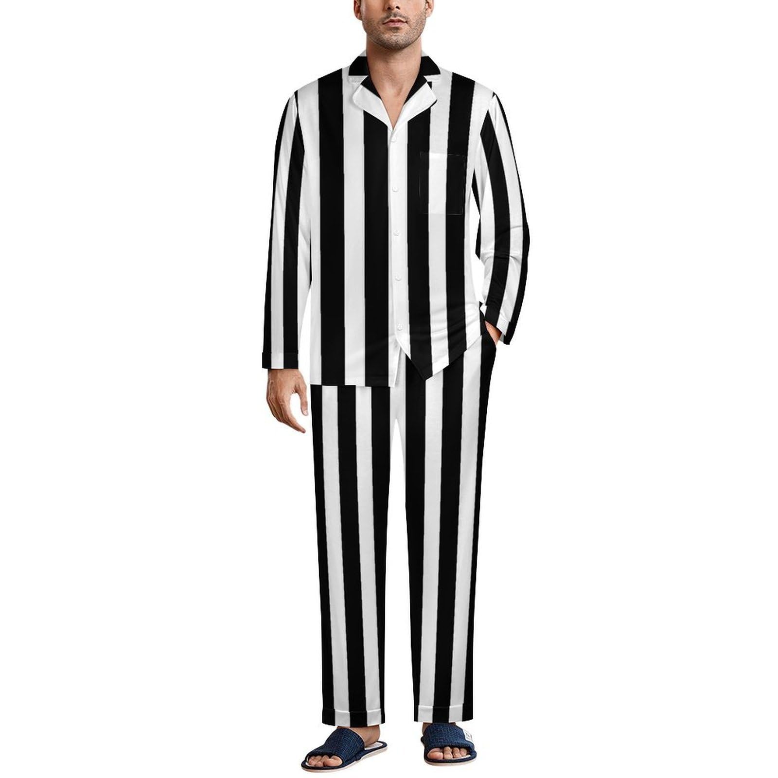 Biancheria da notte da uomo, set pigiama con zampa di bulldog francese e cane, camicia a maniche lunghe con bottoni e pantaloni