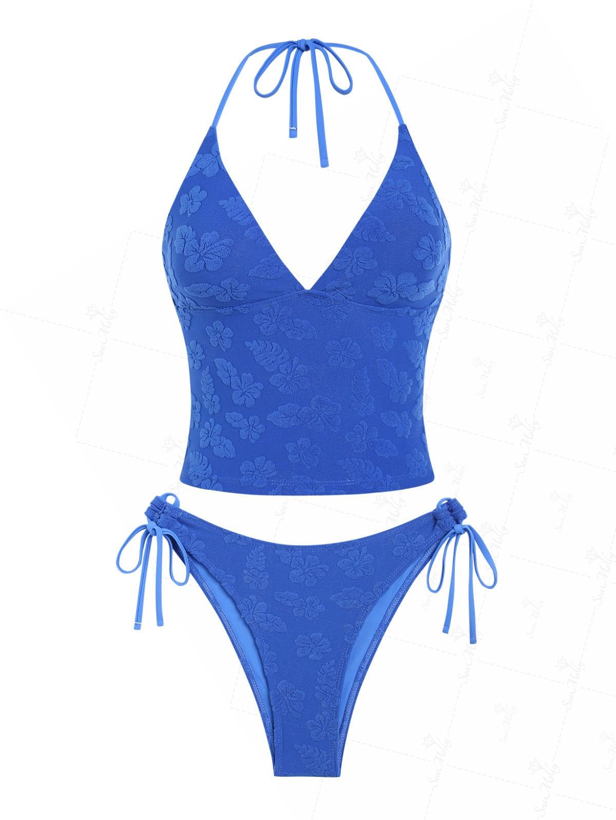 seamoly Womens Tankinis Striped Halter String Tie Side 2 Piece Tankini Sets Swimsuit