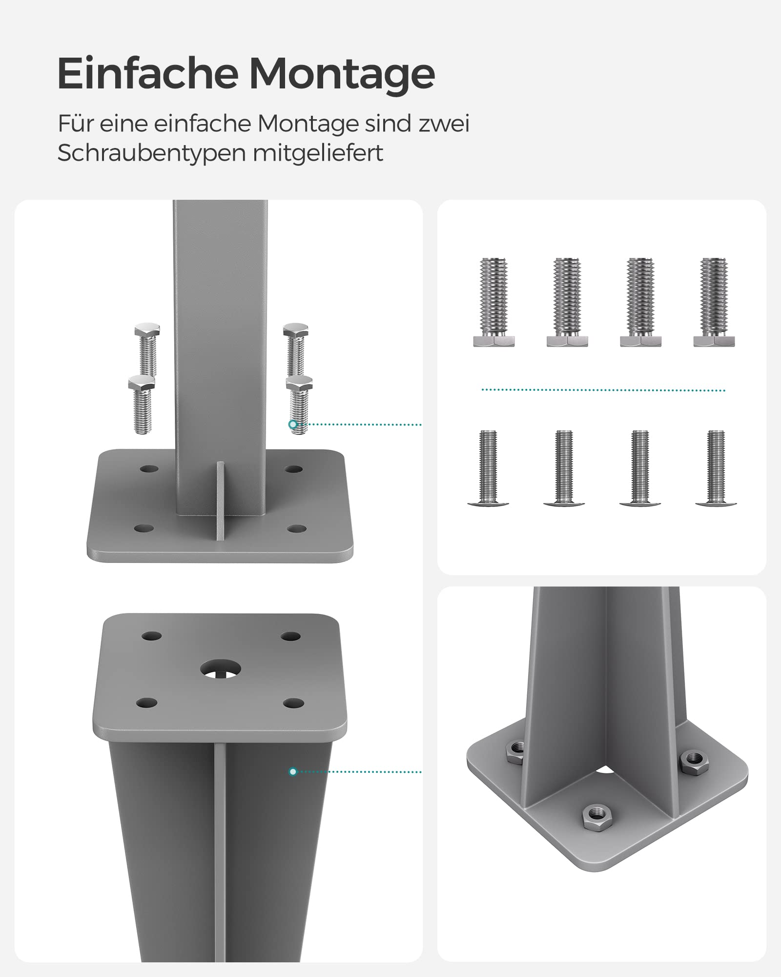 SONGMICS Erdanker, Bodenanker für Standpfosten von Seitenmarkisen, Erdnagel, nur für SONGMICS Alu-Seitenmarkisen geeignet, grau GSA001