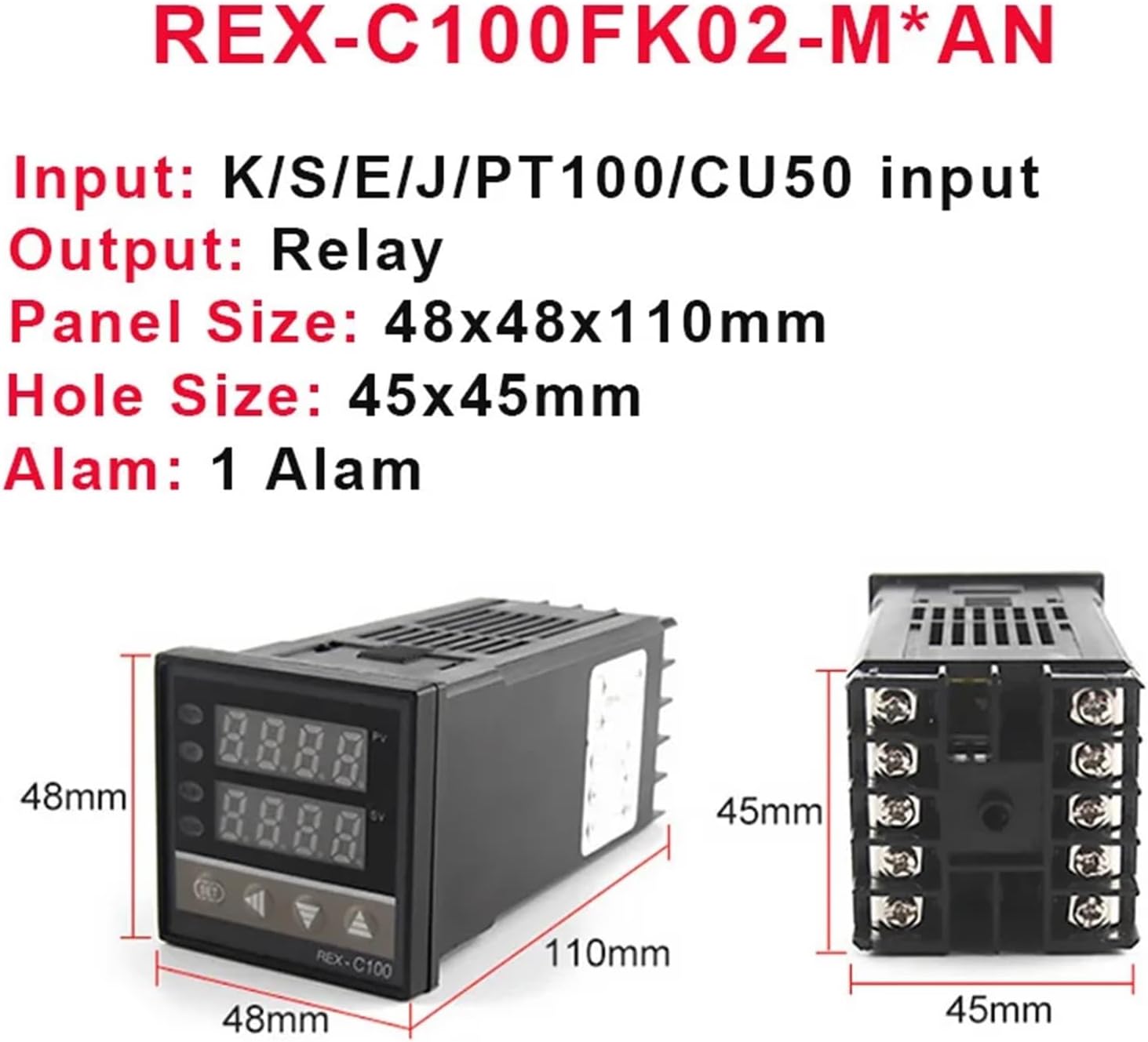 PID Digital Intelligent Temperature Controller REX-C100 Universal K/J/R/S/B/E/N/T/PT100/Cu50 Input SSR/Relay Output Thermostat(Universal-SSR Out)