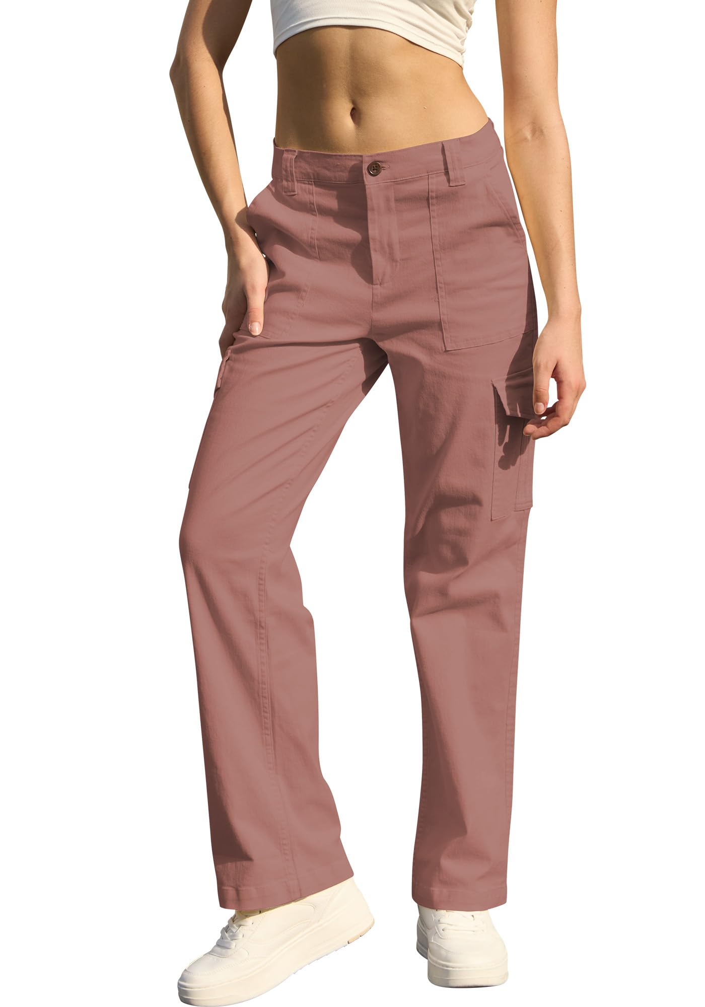WULFUL Cargo Pants for Women High Waisted Casual Pants Straight Stretchy Wide Leg Y2K Streetwear with 6 Pockets