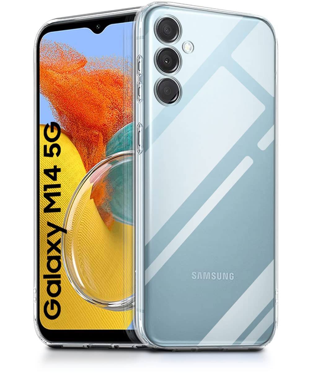 WOW IMAGINE Crystal Clear Transparent Back Case Cover for Samsung Galaxy M14 5G | Full Device & Camera Protection Shockproof TPU | Flexible Silicone Back Cover Case – Transparent