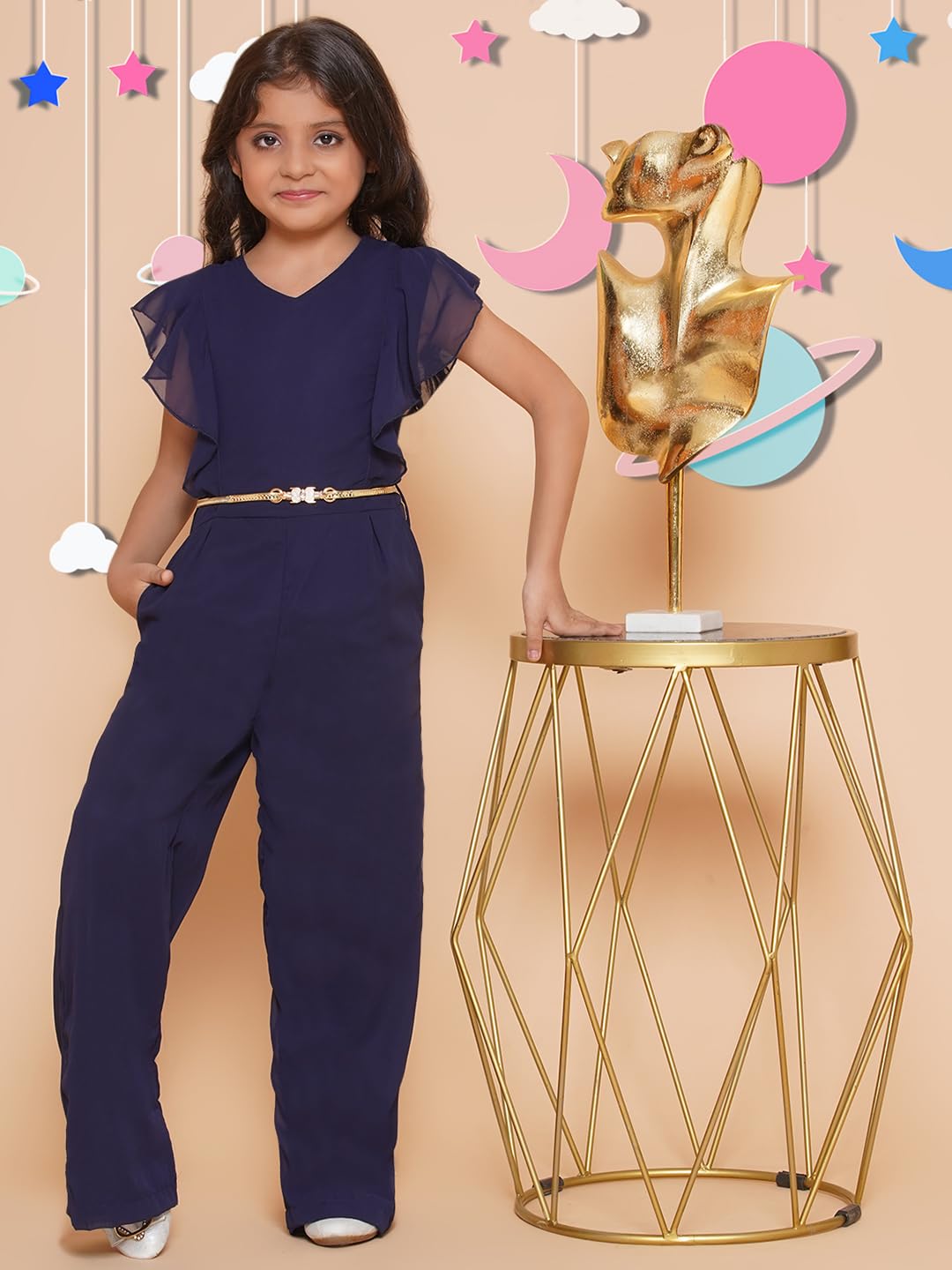 Blushup by Arshia Fashions Girls Maxi Crape Jumpsuit | Kids Ankle Length Solid Jumpsuit 1