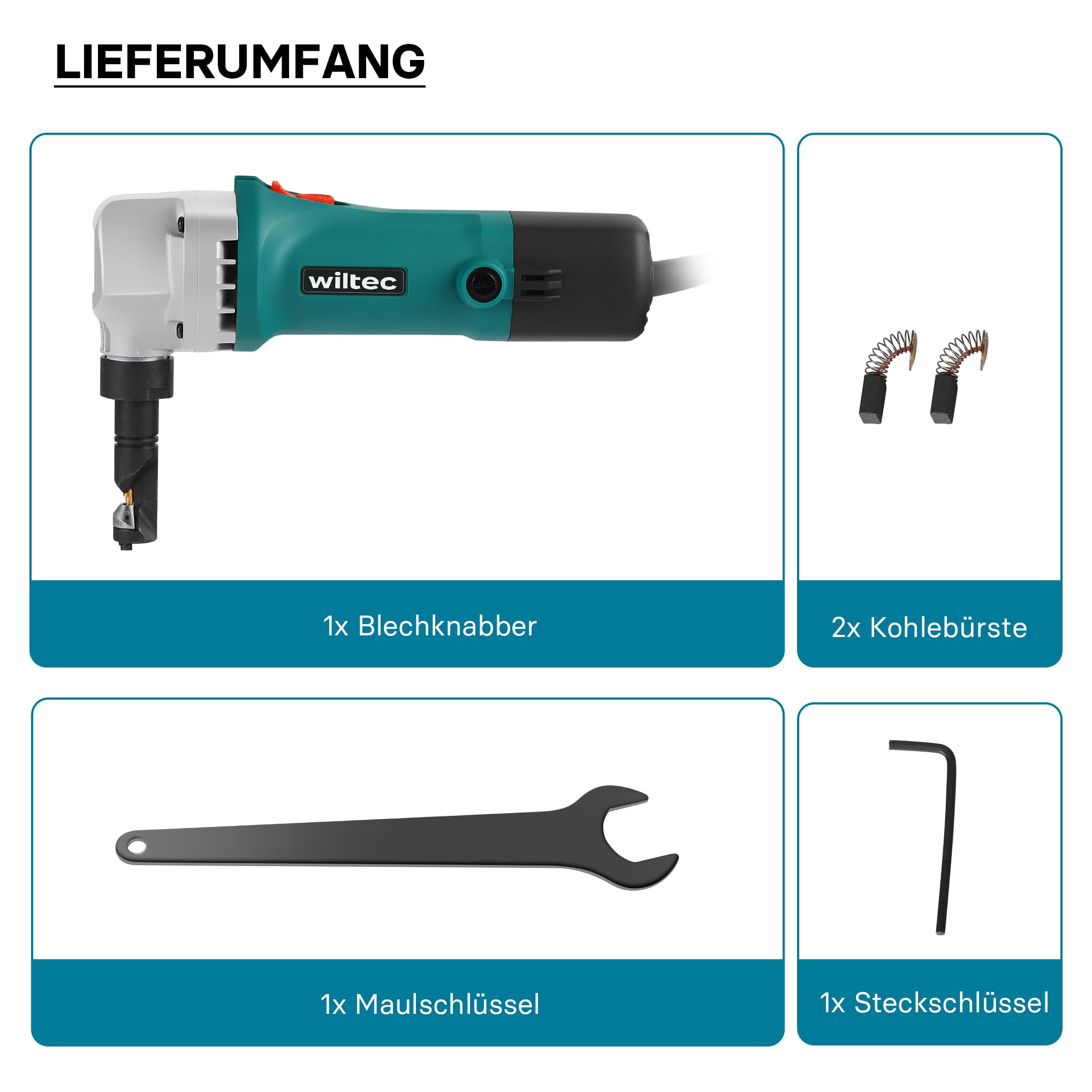 Wiltec Blechknabber 500 W mit Schnitttiefe bis 2,5 mm, Blechnibbler mit um 360° drehbarem Knabberkopf, Nibbler Blechschere