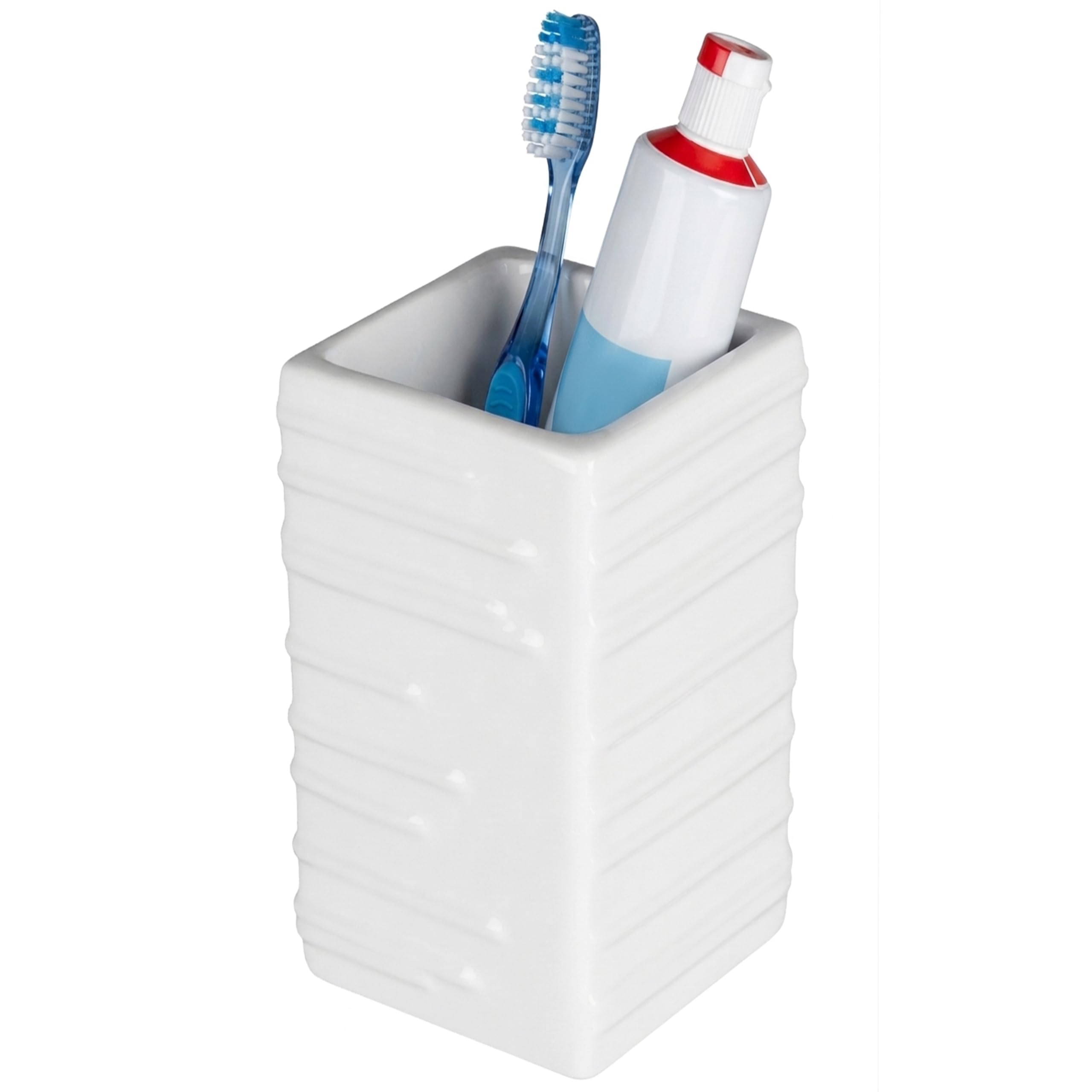 Orsina Practical White Ceramic Bathroom TumblerDurable Ceramic TumblerEmbossed Detailed Bathroom Tumbler from B&Q