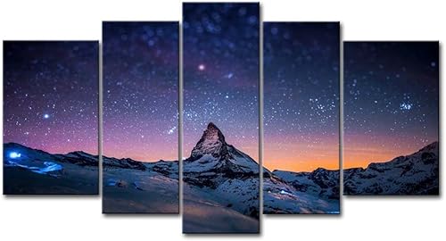 Lienzo So Crazy Art pintura de cielo nocturno estrellado sobre las montañas color de aspecto fresco 5piezas decoración par pared impresiones sobre Lienzo So Crazy Art pintura de cielo nocturno estrellado sobre las montañas color de aspecto fresco 5piezas decoración par pared impresiones sobre