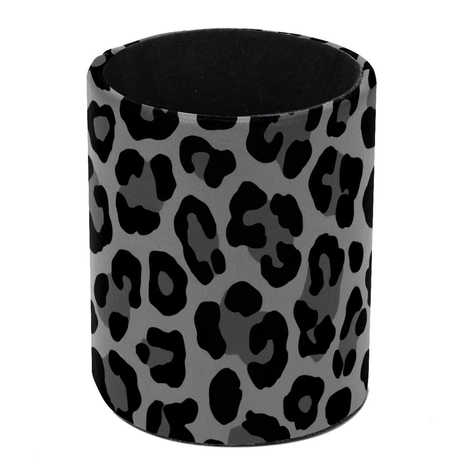 HEOEH Leopard Pattern Pen Holder for Desk, PU Leather Pencil Holder Pen Cup Marker Holder Makeup Brush Holders, Desk Accessories & Workspace Organizers for Home, Office
