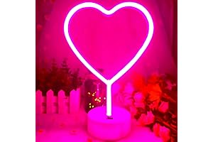 Neon Heart Light Heart Neon Sign Pink LED Light with Base, Light...