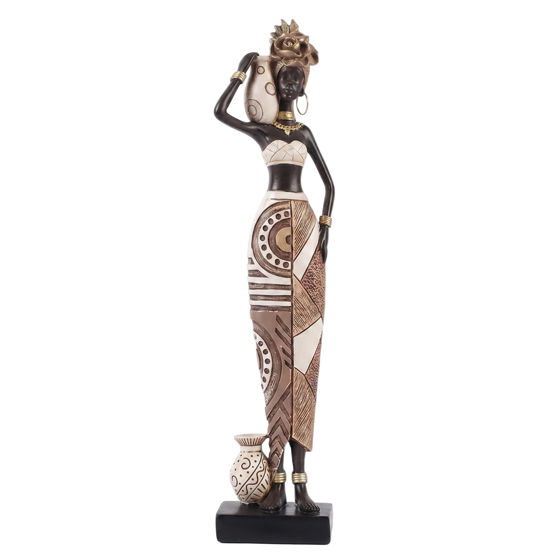 Striegro African Statues For Home Decor, Hand-painted African Figurine Tribal Woman Resin Art, 2.76x1.97x13.39 Inch.