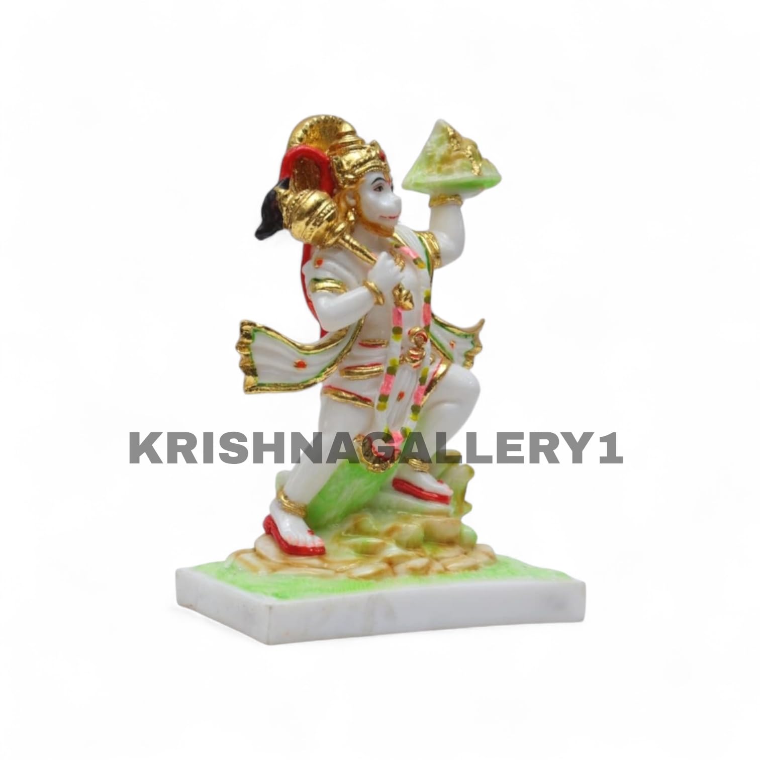 KRISHNAGALLERY1 Marble Dust White Sanjeevani Pahad Hanuman Bala ji bajrangbali Murti Statue Idol for Home Pooja Room Gifted Piece Office Decor 8 Inches 2