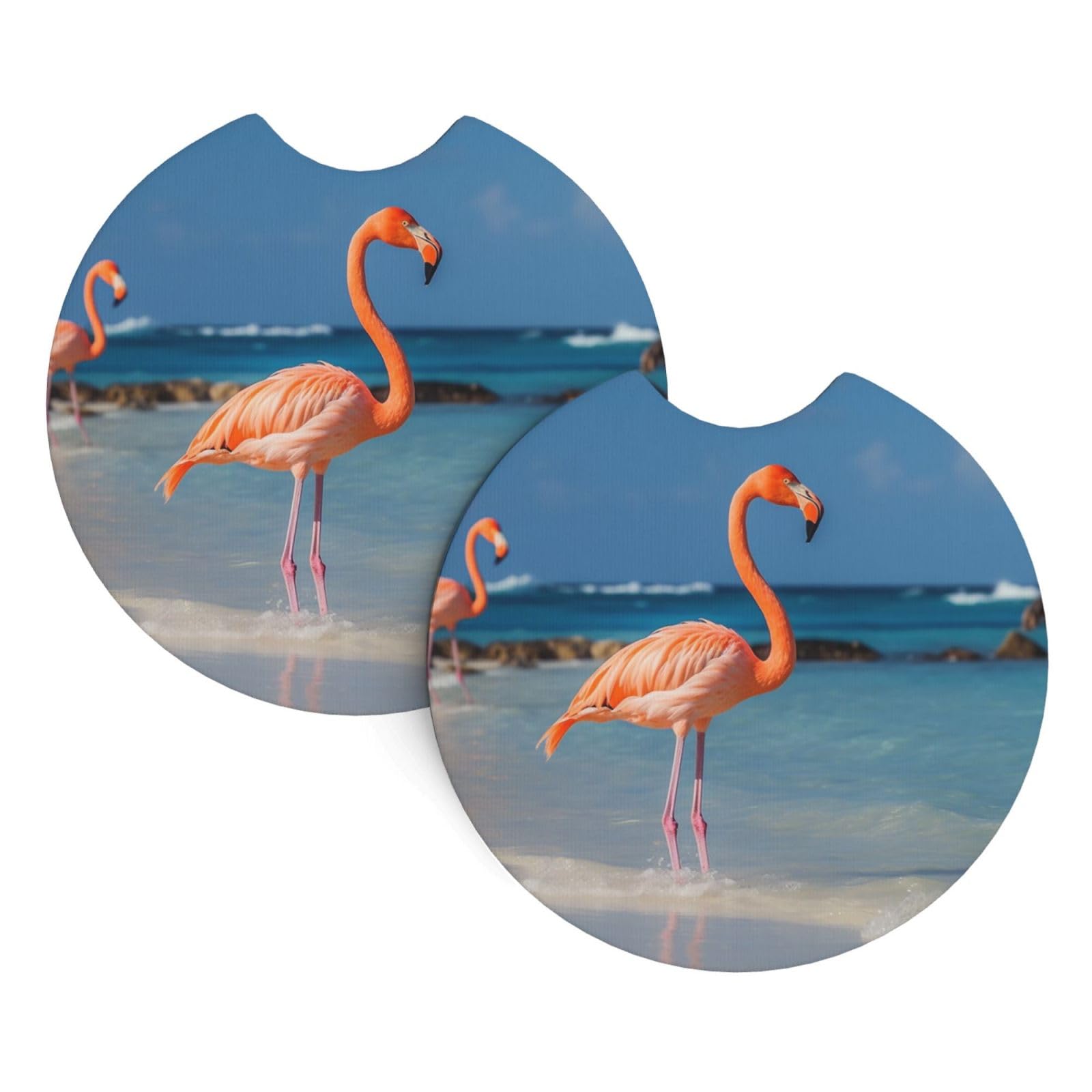 2PCS Car Coaster for Cup Holders Universal Auto Cup Mat Beach Flamingo Cup Coaster Pad 2.7" Waterproof Neoprene Non-Slip Cup Holder Coasters Car Interior Accessories for Women Men