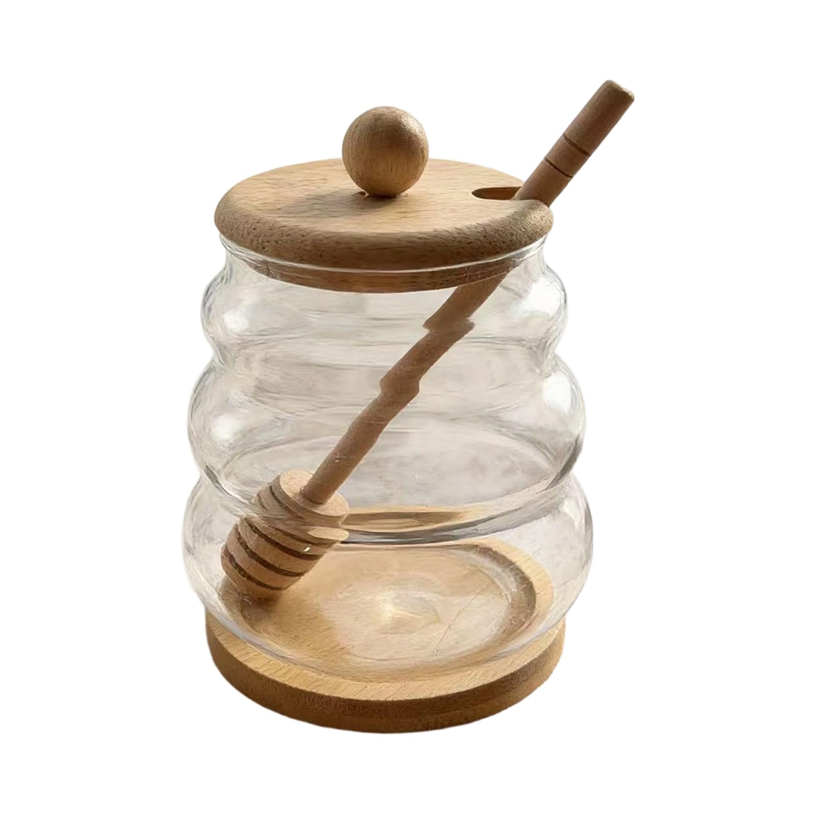 YWLUUOO Clear High Borosilicate Glass Storage Jar Honeys Container with Wooden Stirring Stick and Lid for Kitchen and Dining Use Glass Storage Jar