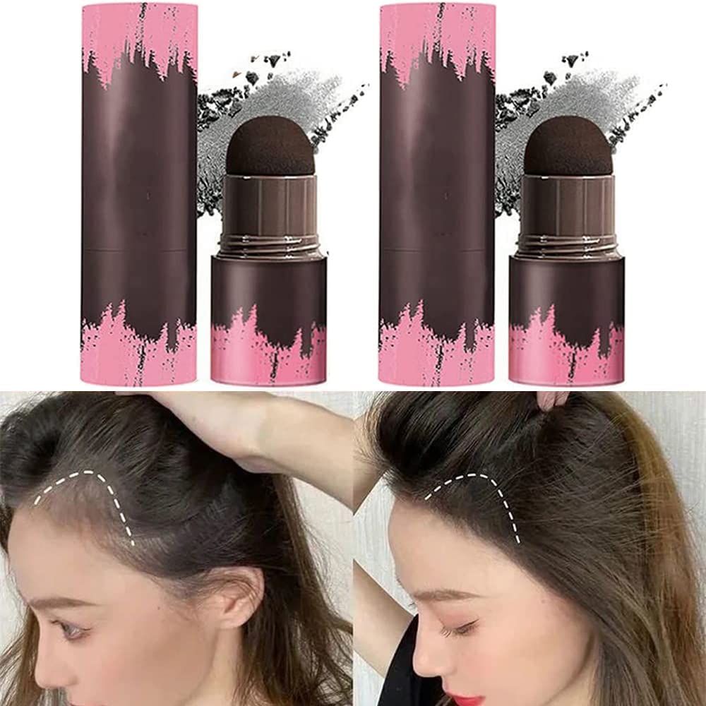 Hairline Powder Stick, 2 PCS Hair Shadow Powder Root Touch Up Powder, Waterproof Hair Shading Sponge Pen Hair Filler Powder for Cover Gray Hair Root, Hair Touch-Up, Thin Hair (Black)