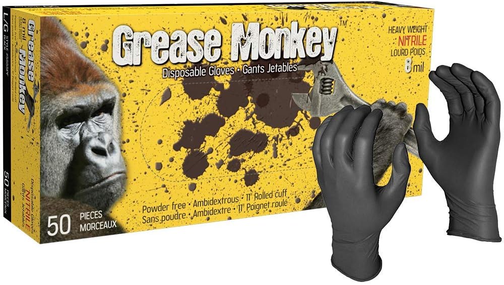 50 Pack Men's Extra Large Black Grease Monkey Nitrile