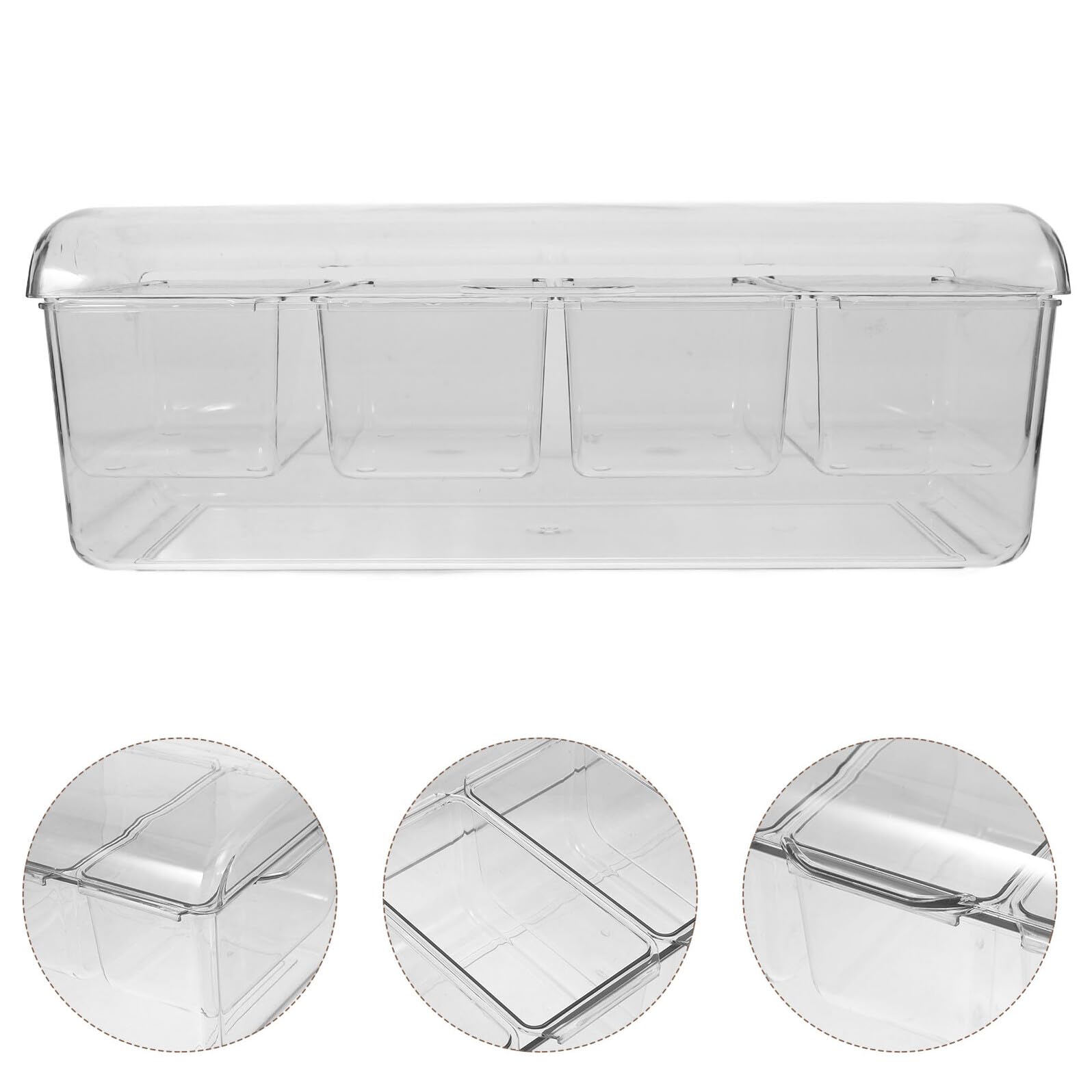 Hemobllo Contenitore per Condimenti Refrigerati con 4 Scomparti Trasparente Vassoio per Insalata con Coperchio e Accessori Contenitore di Plastica per Alimenti da Picnic e Riunioni